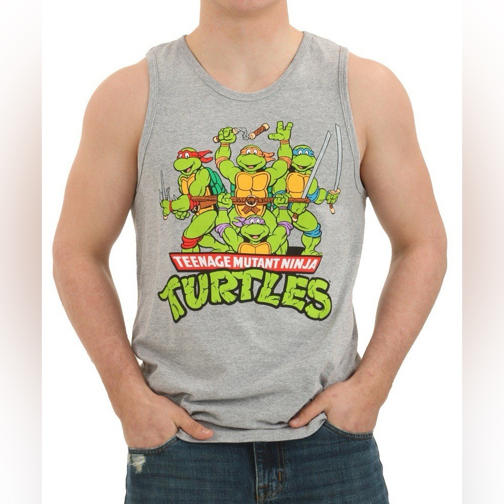 ❤️ 3/$15 Nickelodeon Gray Teenage Mutant Ninja Turtles Graphic Tank E - Picture 1 of 3
